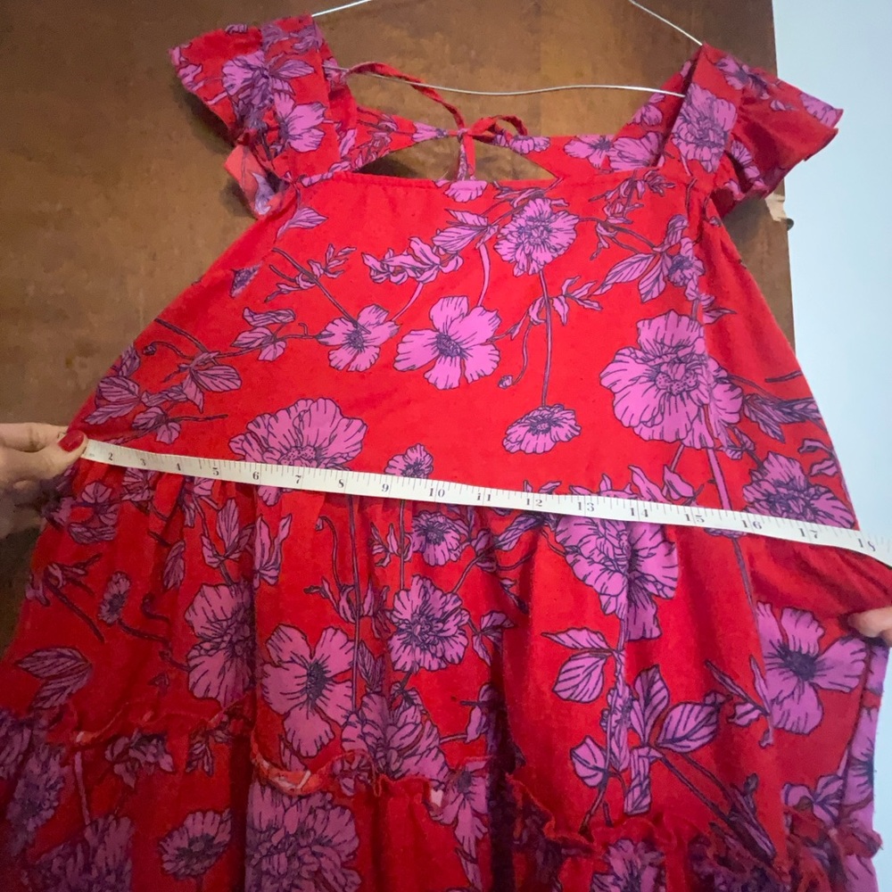 Red Floral Ruffled Cold Shoulder Sundress - Picture 4 of 9
